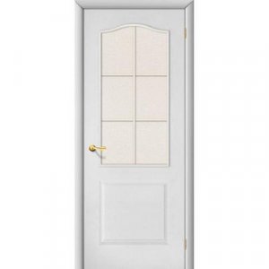 Дверь межкомнатная ламинированная, коллекция 10, Палитра, 2000х700х40 мм., остекленная, СТ-Хрусталик, белый (Л-23)