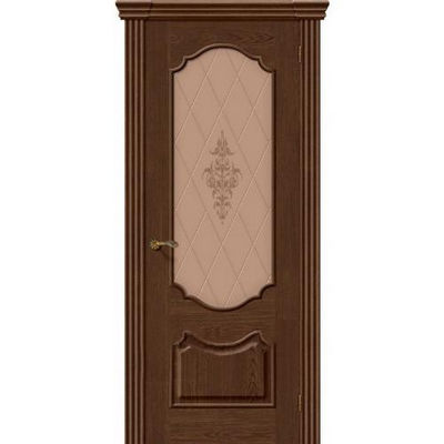 Дверь межкомнатная шпонированная коллекция Элит, Париж, 2000х700х40 мм., остекленная Художественное, виски (Т-32)
