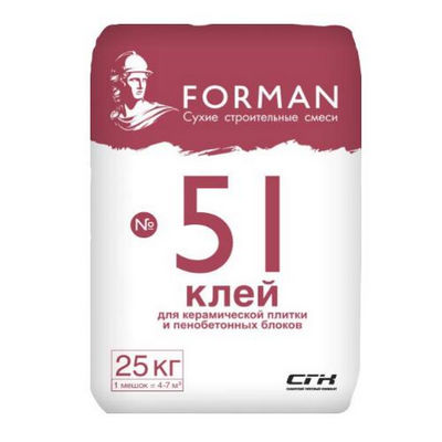 Клей для керамической плитки и пенобетонных блоков №51, 25 кг Forman (Форман)